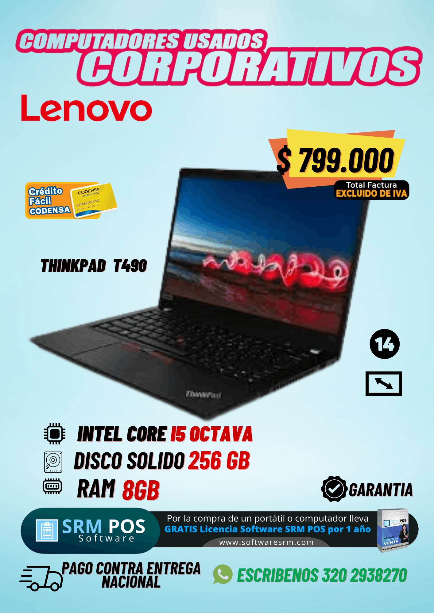 Lenovo ThinkPad T490 i5 8ª Gen | Portátil Corporativo Usado 8GB SSD
